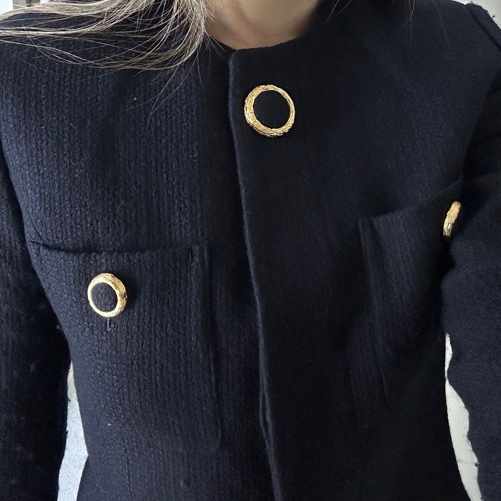 Vintage navy blue gold button expensive look blazer Coat Slim Fit 100% wool s/m